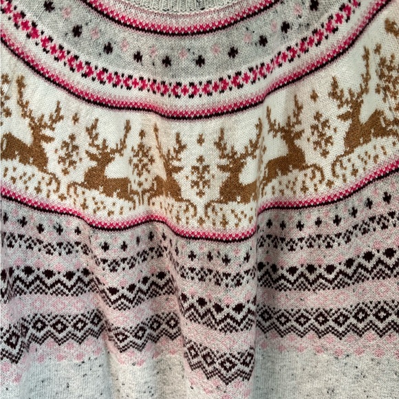 Cozy Faire Isle Reindeer Pattern Sweater - Gray, Pink and Brown in 3X (Talbots) - Picture 10 of 13